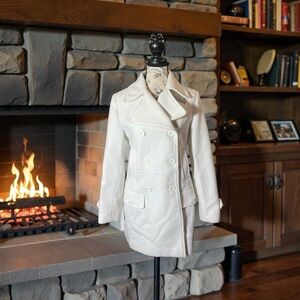 Risskio Ivory Wool-Blend Peacoat, Women's Small, Made in Italy.